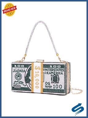 Rhinestone Dollar Clutch Purse PU Leather Evening Handbag Money Bag